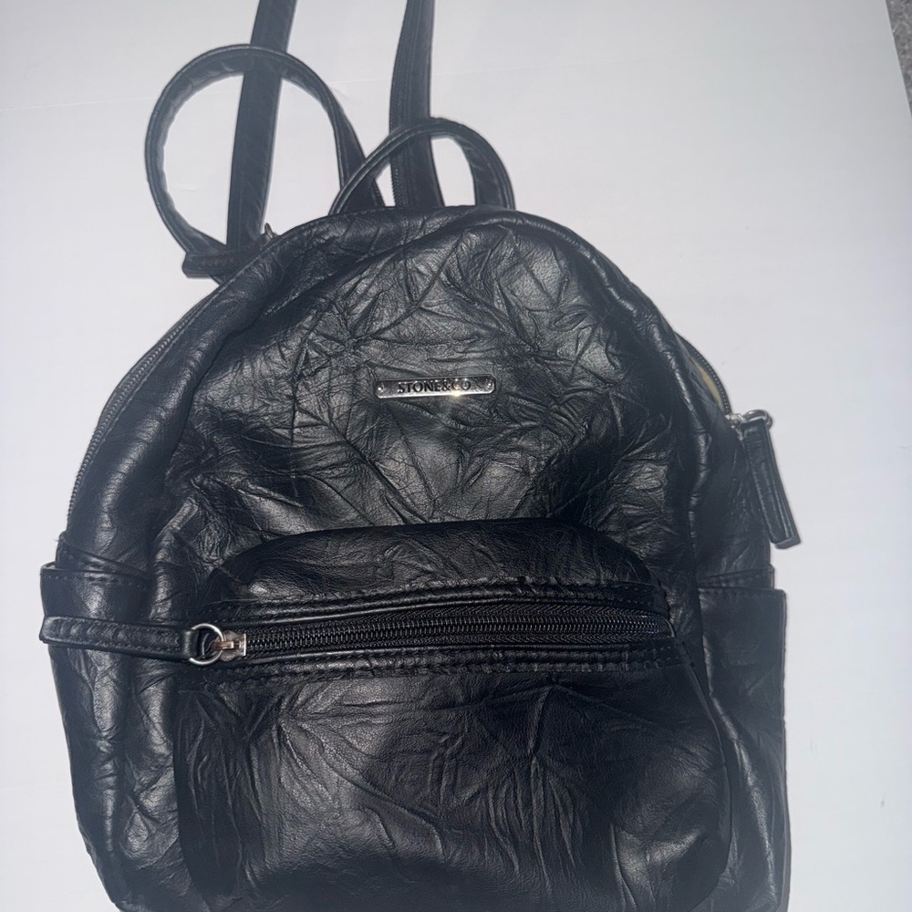 Stone and Co Black Leather mini Backpack